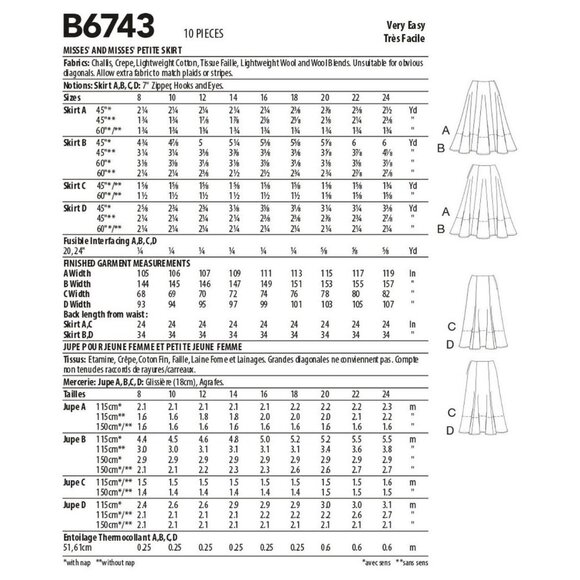 Butterick B6743 Misses & Misses Petite Skirt Sewing Pattern Sizes 8-16 - Picture 2 of 3